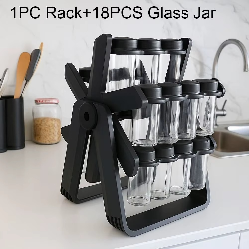 Porte-Épices Rotatif 360° avec 18 Pots en Verre
