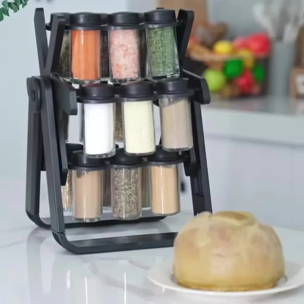 Porte-Épices Rotatif 360° avec 18 Pots en Verre