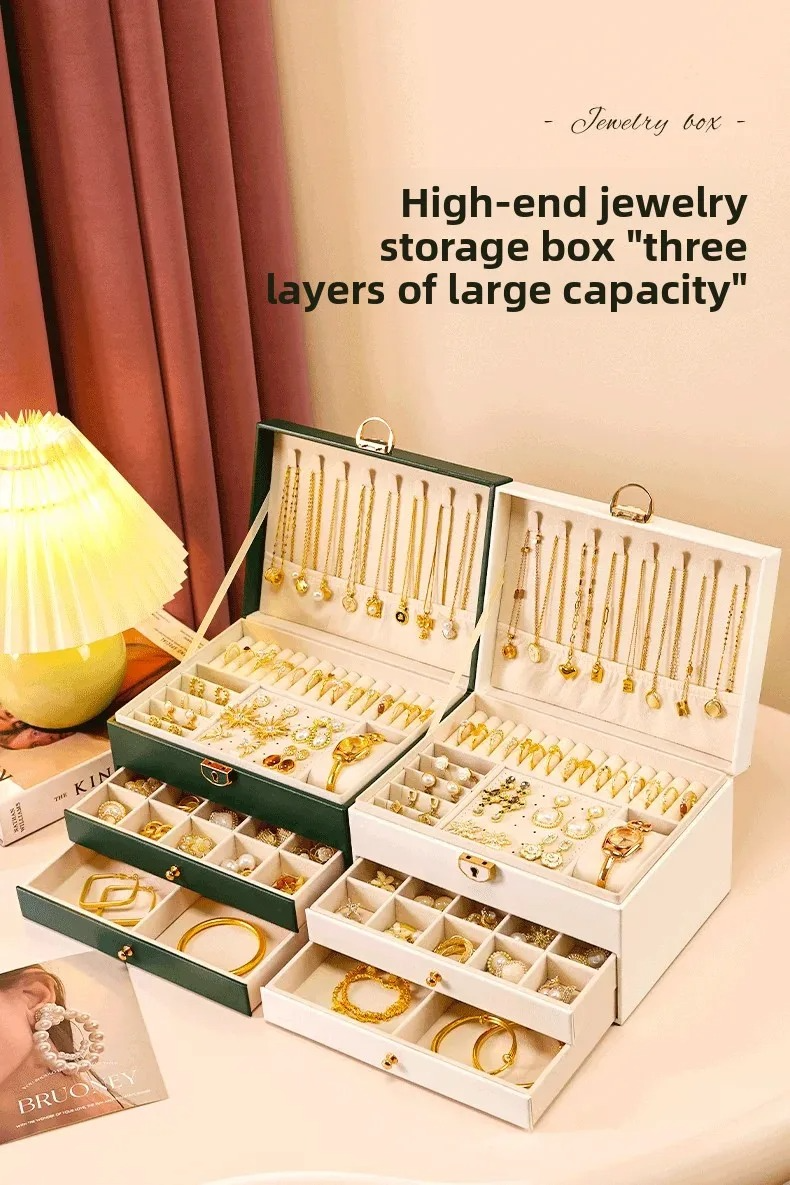 Boîte à bijoux dorée grande capacité