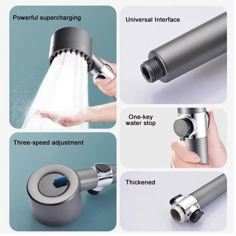 Pommeau de Douche 3 Jets avec Filtre et Massage