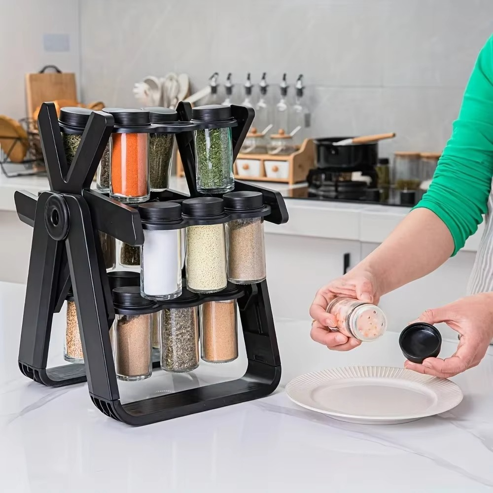 Porte-Épices Rotatif 360° avec 18 Pots en Verre