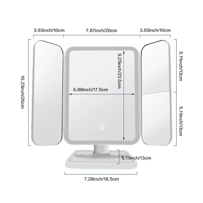 Miroir Maquillage LED Trifold – Rechargeable