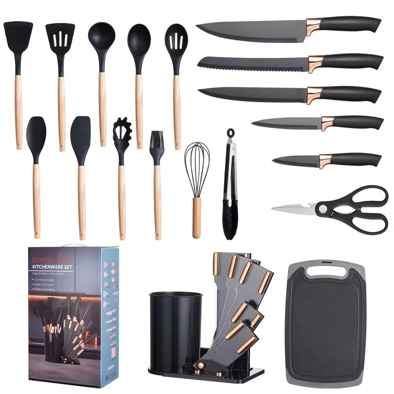 Kit Ustensiles Cuisine 19 Pièces en Silicone & Bois