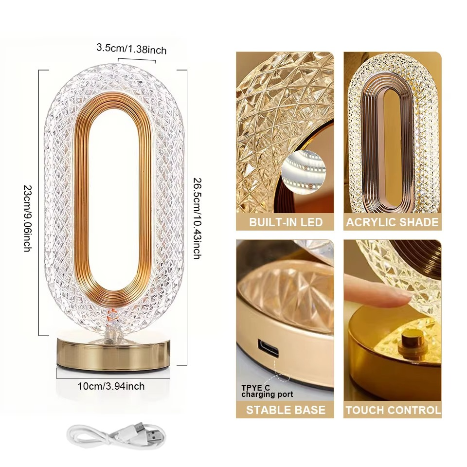 Lampe de Table Cristal Tactile 3 Couleurs