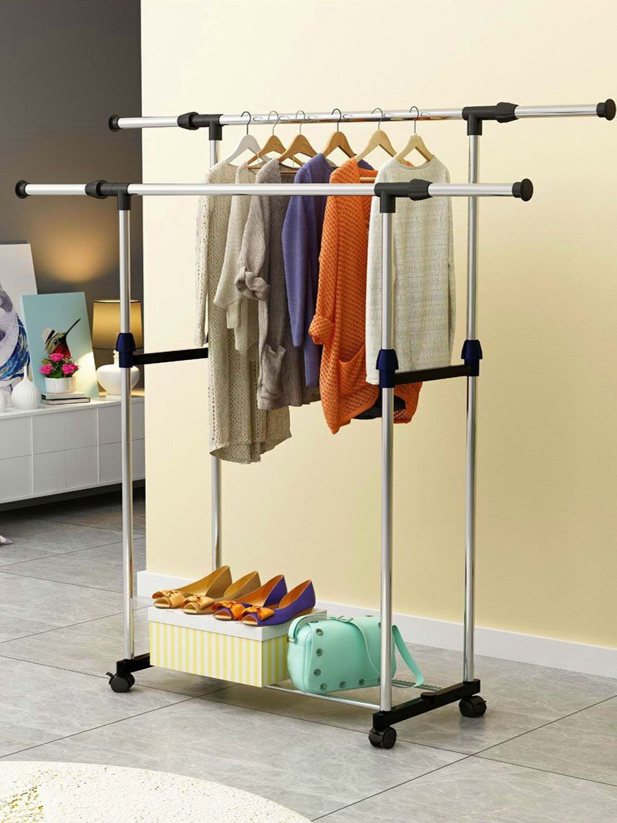 Cintre 2-en-1 en Inox avec Roulettes