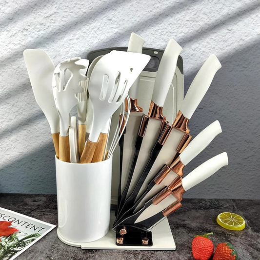 Kit Ustensiles Cuisine 19 Pièces en Silicone & Bois