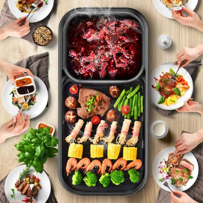 Barbecue Électrique 2-en-1 avec Couvercle en Verre