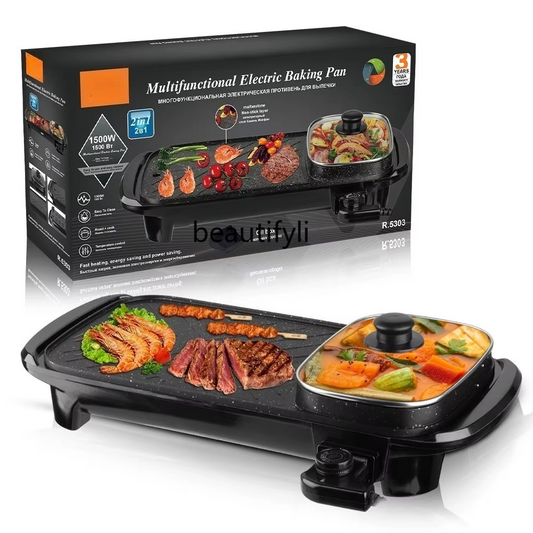 Barbecue Électrique 2-en-1 avec Couvercle en Verre