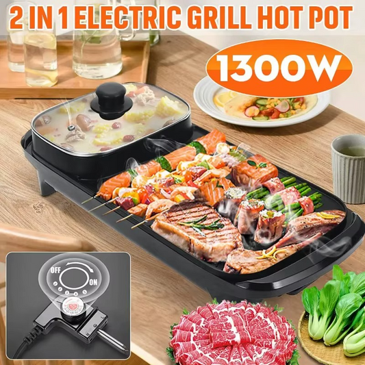 Barbecue Électrique 2-en-1 avec Couvercle en Verre