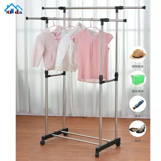 Cintre 2-en-1 en Inox avec Roulettes