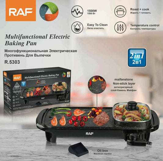 Barbecue Électrique 2-en-1 avec Couvercle en Verre