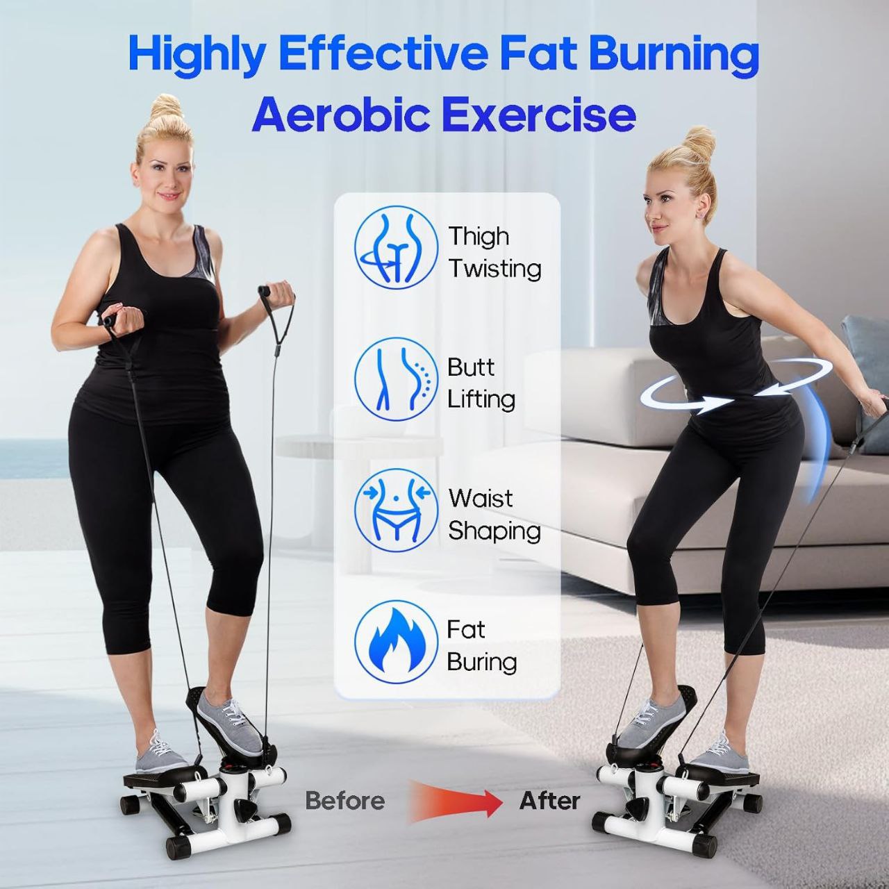 Stepper Fitness Réglable avec Bandes de Résistance