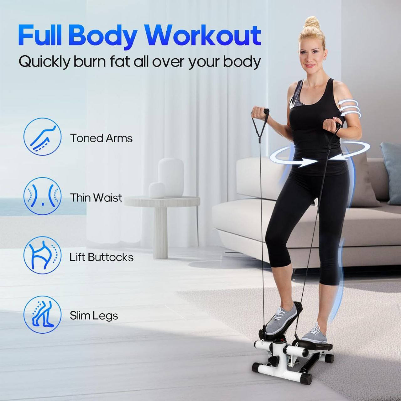 Stepper Fitness Réglable avec Bandes de Résistance